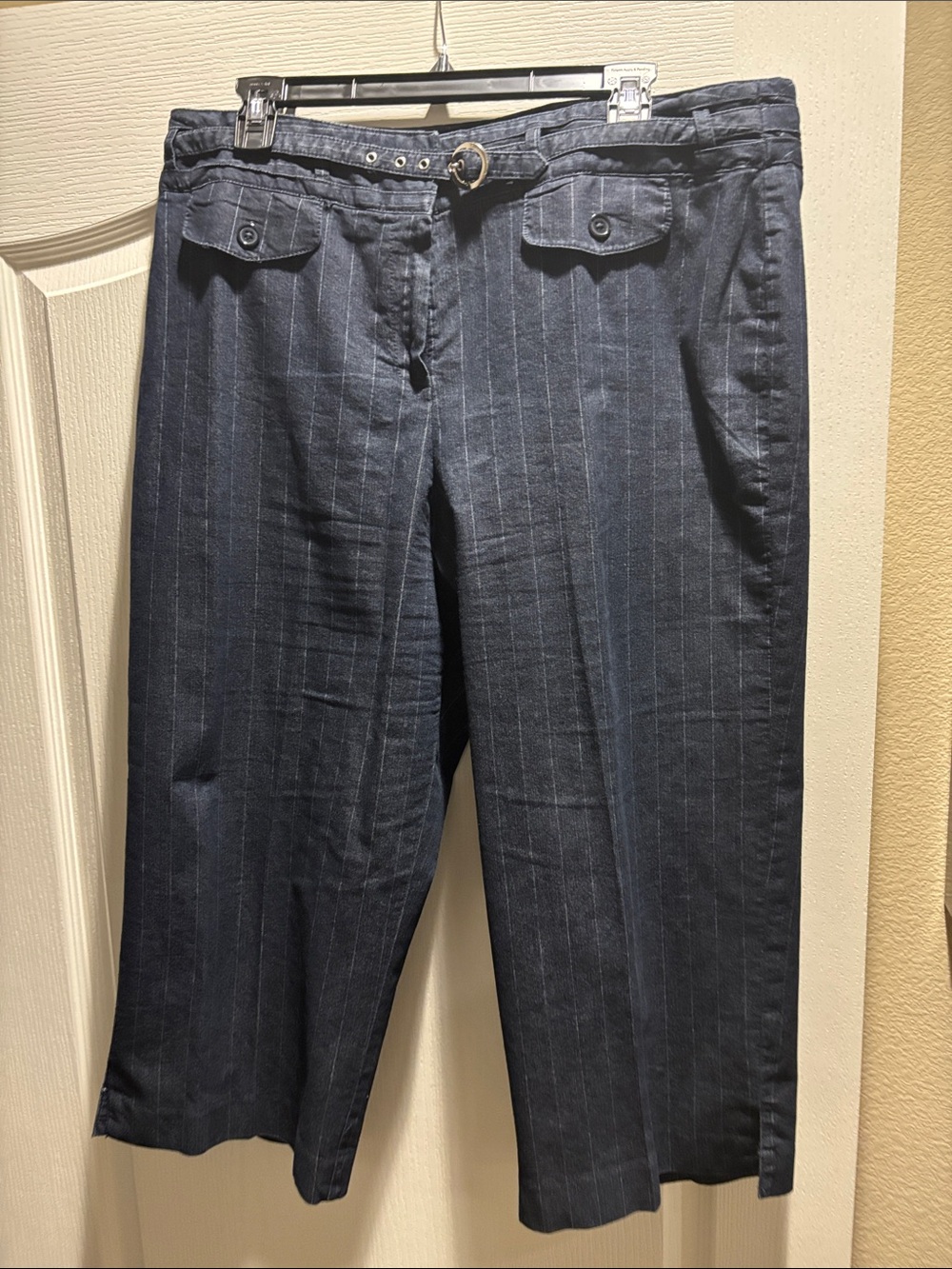 Women's Pinstripe Wide-Leg Dress Pants - Navy